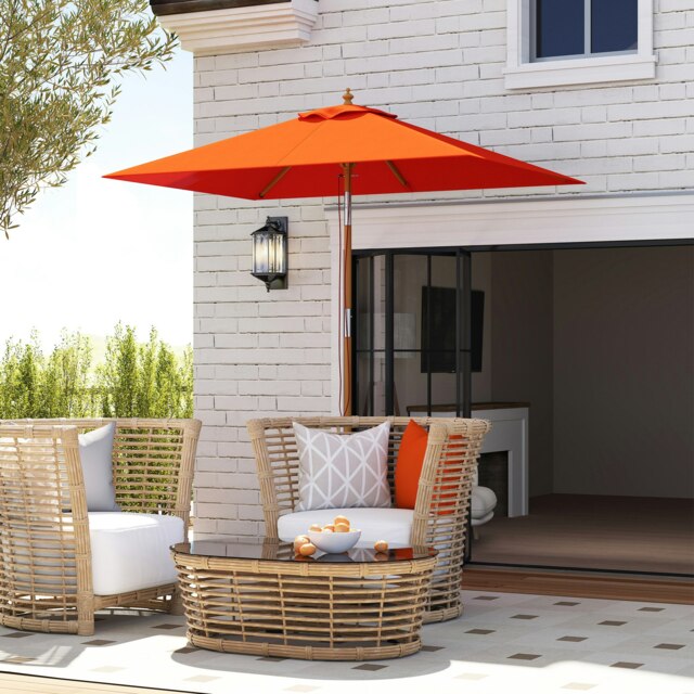 Rackhams Wooden Patio Umbrella Market Parasol Outdoor Sunshade - Orange - image 1