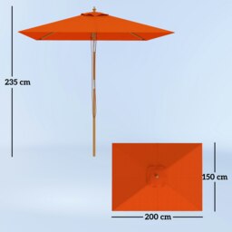 Rackhams Wooden Patio Umbrella Market Parasol Outdoor Sunshade - Orange - thumbnail 5