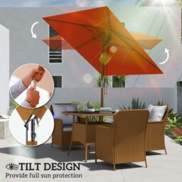 Rackhams Wooden Patio Umbrella Market Parasol Outdoor Sunshade - Orange - thumbnail 3