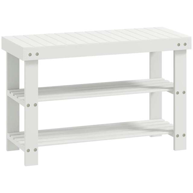Rackhams Two Shelf Bamboo Shoe Storage Bench - White