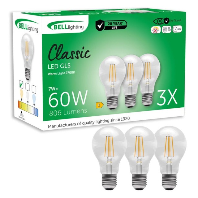 Rackhams E27 LED Filament GLS 7W Energy Saving Light Bulbs - Pack of 3 - image 1