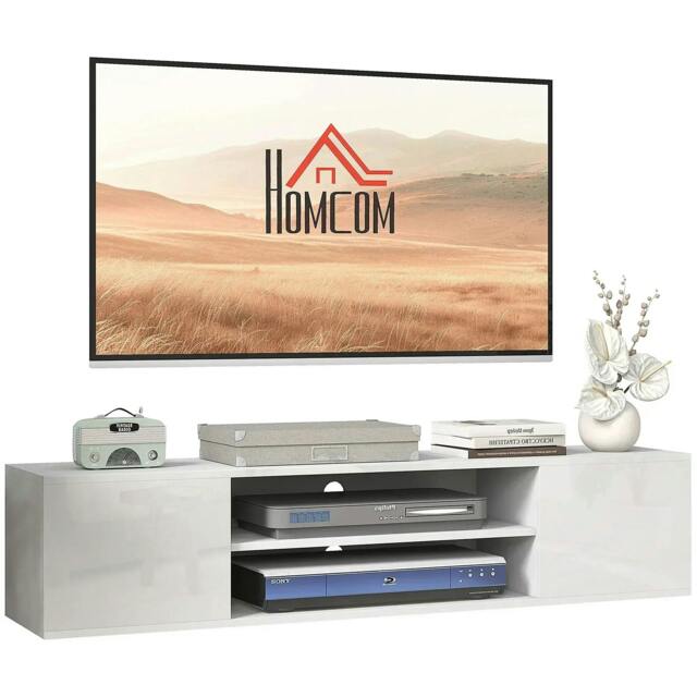"Rackhams Floating TV Stand Cabinet for TVs up to 60"", Wall Mounted TV Unit with Open Shelf, Storage Cupboards and Cable Management for Living Room, White" - image 1