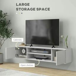 "Rackhams Floating TV Stand Cabinet for TVs up to 60"", Wall Mounted TV Unit with Open Shelf, Storage Cupboards and Cable Management for Living Room, White" - thumbnail 5