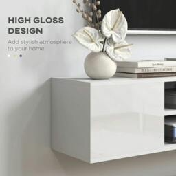 "Rackhams Floating TV Stand Cabinet for TVs up to 60"", Wall Mounted TV Unit with Open Shelf, Storage Cupboards and Cable Management for Living Room, White" - thumbnail 6