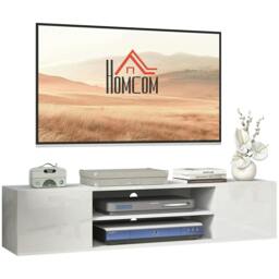 "Rackhams Floating TV Stand Cabinet for TVs up to 60"", Wall Mounted TV Unit with Open Shelf, Storage Cupboards and Cable Management for Living Room, White" - thumbnail 1