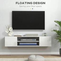 "Rackhams Floating TV Stand Cabinet for TVs up to 60"", Wall Mounted TV Unit with Open Shelf, Storage Cupboards and Cable Management for Living Room, White" - thumbnail 4