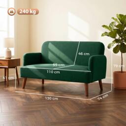 Rackhams 2 Seater Sofa with 21cm Thick Padding and Wood Legs, Dark Green - thumbnail 3