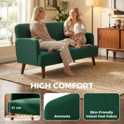 Rackhams 2 Seater Sofa with 21cm Thick Padding and Wood Legs, Dark Green - thumbnail 4