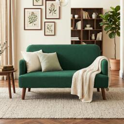 Rackhams 2 Seater Sofa with 21cm Thick Padding and Wood Legs, Dark Green - thumbnail 1