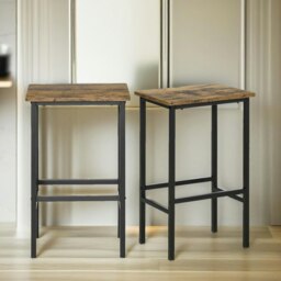 Rackhams Industrial 2PC Bar Stools Counter Height Rustic Brown - thumbnail 6