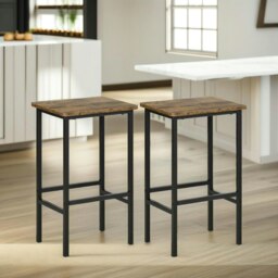 Rackhams Industrial 2PC Bar Stools Counter Height Rustic Brown - thumbnail 2