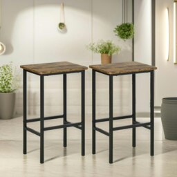 Rackhams Industrial 2PC Bar Stools Counter Height Rustic Brown - thumbnail 1