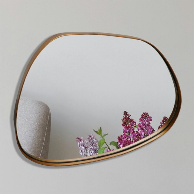 Rackhams Modern Small Antique Gold Pebble Metal Wall Mirror - 36cm x 28cm - Brown - image 1