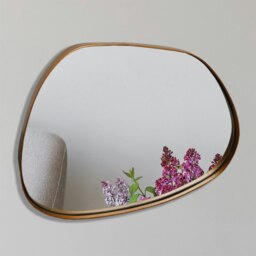 Rackhams Modern Small Antique Gold Pebble Metal Wall Mirror - 36cm x 28cm - Brown