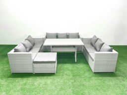 Rackhams Rattan Garden Outdoor Furniture Set 10 Seater Garden Sofa Rectangulr Dining Table Set with Big Footstool Light Grey Mixed - thumbnail 2