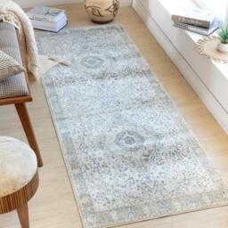 Rackhams Lillian-Washable Grey Green Traditional Vintage Boho Rug - 66 x 115 cm - thumbnail 6