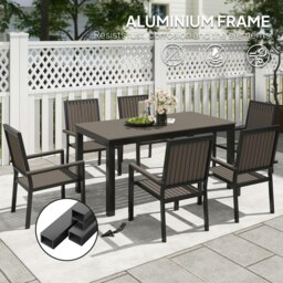 Rackhams 6 Seater Aluminium Garden Dining Set with Stackable Chairs, Brown - Grey - Aluminium, Wood Plastic Composites - 85W x 160D x 75H cm - thumbnail 4