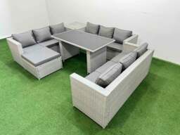 Rackhams Patio Outdoor Garden Furniture Sets with Black Glass Top Dining Table 3 Seater Sofa Side Table Big Stool Light Grey - thumbnail 2