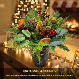 Rackhams 16 Inch Orange and Berry Christmas Topiary Centrepiece with PVC and PE Foliage - thumbnail 5