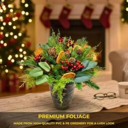 Rackhams 16 Inch Orange and Berry Christmas Topiary Centrepiece with PVC and PE Foliage - thumbnail 4
