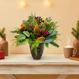 Rackhams 16 Inch Orange and Berry Christmas Topiary Centrepiece with PVC and PE Foliage - thumbnail 2