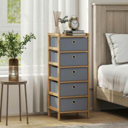 Rackhams Chest of Drawers, 4 Drawers Dresser with Bamboo Frame - Light Grey - 5 - Modern
