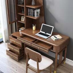 Rackhams SK21 Office Desk With Side Storage, Rosewood & Gold - thumbnail 4
