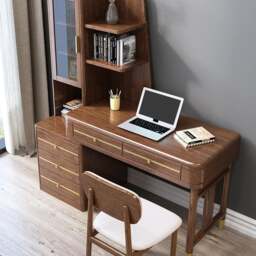 Rackhams SK21 Office Desk With Side Storage, Rosewood & Gold - thumbnail 3