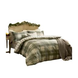 Rackhams Braemar Brushed Checked Reversible Duvet Cover Set - Green/Natural - Green/Natural - Superking - thumbnail 1