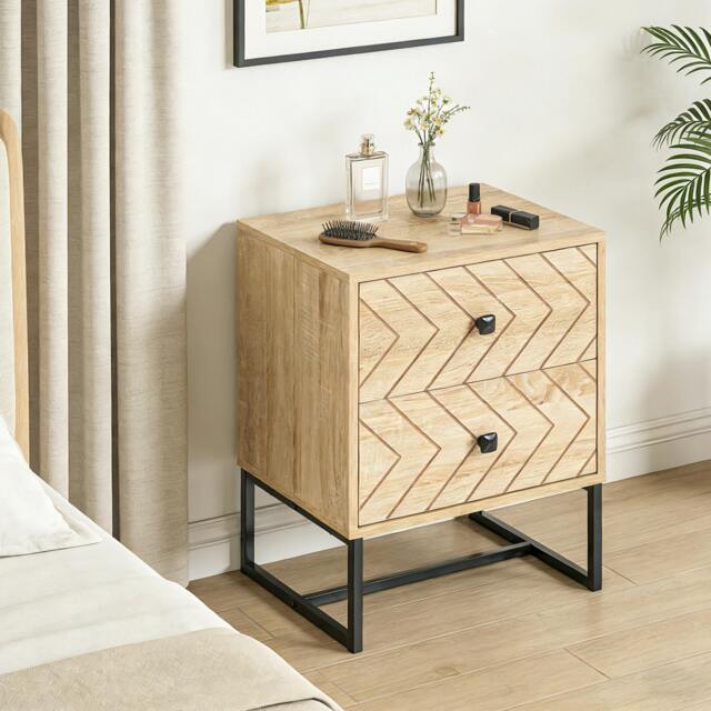 Rackhams Bedside Table Unit Unique Zig Zag Design w/ Black Metal Handles Melamine - image 1