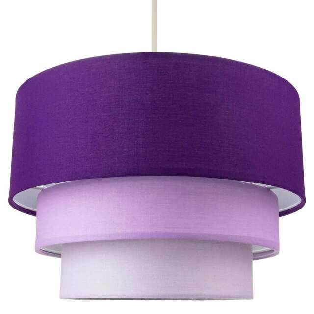 Rackhams Contemporary Round Triple Tier Purple/Lilac Cotton Fabric Pendant Light Shade - image 1