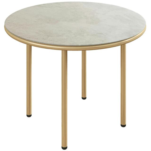 Rackhams Round Coffee Table, Modern End Side Table with Faux Marble Tempered Glass Top, Steel Frame for Living Room, Bedroom, Office, Beige