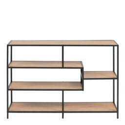 Rackhams Seaford Wide Black Metal Bookcase with 4 Oak Shelves - 1 - Black and Natural - Wood - thumbnail 2