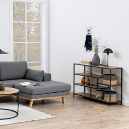 Rackhams Seaford Wide Black Metal Bookcase with 4 Oak Shelves - 1 - Black and Natural - Wood - thumbnail 5