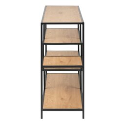 Rackhams Seaford Wide Black Metal Bookcase with 4 Oak Shelves - 1 - Black and Natural - Wood - thumbnail 3