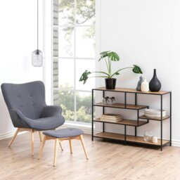 Rackhams Seaford Wide Black Metal Bookcase with 4 Oak Shelves - 1 - Black and Natural - Wood - thumbnail 4