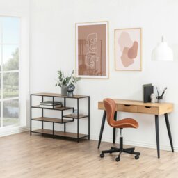 Rackhams Seaford Wide Black Metal Bookcase with 4 Oak Shelves - 1 - Black and Natural - Wood - thumbnail 6