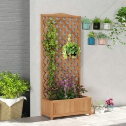 Rackhams Garden Wooden Planter Box with Trellis Flower Raised Bed Brown - thumbnail 3