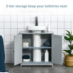 Rackhams Under Sink Bathroom Cabinet, Freestanding Under Sink Cabinet with 2 Doors and Adjustable Shelf for Basin without or with Pedestal, Grey - thumbnail 5