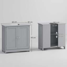 Rackhams Under Sink Bathroom Cabinet, Freestanding Under Sink Cabinet with 2 Doors and Adjustable Shelf for Basin without or with Pedestal, Grey - thumbnail 3