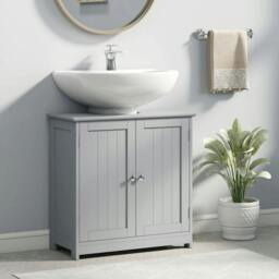Rackhams Under Sink Bathroom Cabinet, Freestanding Under Sink Cabinet with 2 Doors and Adjustable Shelf for Basin without or with Pedestal, Grey - thumbnail 2