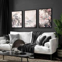 Rackhams Living Room Picture Wall - Set of 3 Chinoiserie Wall art Prints - A2 16.54 x 23.39 in / 42 x 59.4 cm - Satin Photo paper 280 gsm - Oak Frame - thumbnail 5