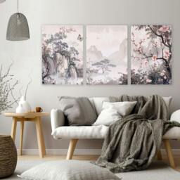 Rackhams Living Room Picture Wall - Set of 3 Chinoiserie Wall art Prints - A2 16.54 x 23.39 in / 42 x 59.4 cm - Satin Photo paper 280 gsm - Oak Frame - thumbnail 4