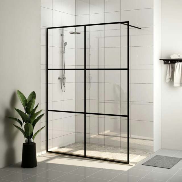 Rackhams Walk-in Shower Wall with Clear ESG Glass 140x195 cm Black