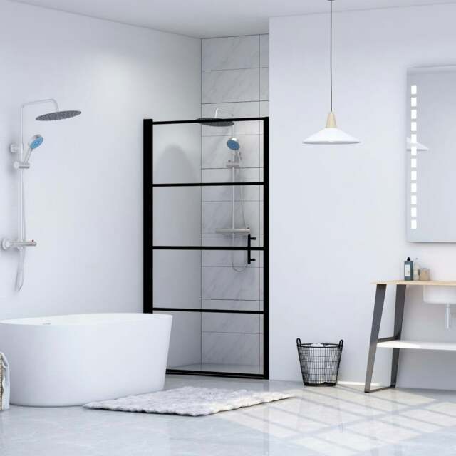 Rackhams Shower Door Tempered Glass 100x178 cm Black
