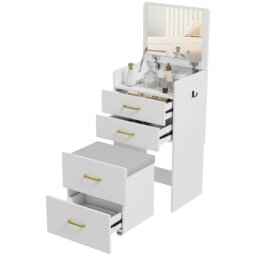 Rackhams 3 in 1 Dressing Table Vanity Desk with Mirror and Cushioned Stool - White - Yes - Lift-up glass mirror - thumbnail 2