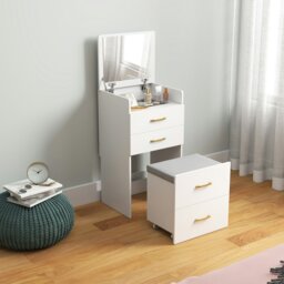 Rackhams 3 in 1 Dressing Table Vanity Desk with Mirror and Cushioned Stool - White - Yes - Lift-up glass mirror - thumbnail 3