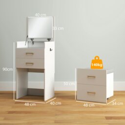 Rackhams 3 in 1 Dressing Table Vanity Desk with Mirror and Cushioned Stool - White - Yes - Lift-up glass mirror - thumbnail 6