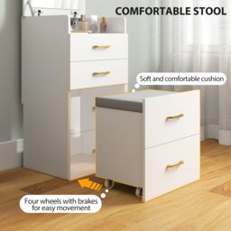 Rackhams 3 in 1 Dressing Table Vanity Desk with Mirror and Cushioned Stool - White - Yes - Lift-up glass mirror - thumbnail 5
