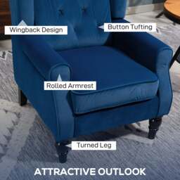 Rackhams Accent Armchair Home Furniture Retro Tufted Club Fabric Blue - Blue - thumbnail 4